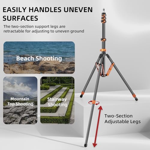 Light Stand with Flip Locks 81in/206cm - 49cm Folded Compact Aluminum Stand, Detachable Center Column, 5kg Capacity, Fits LED Video Lights & Camera Tripod