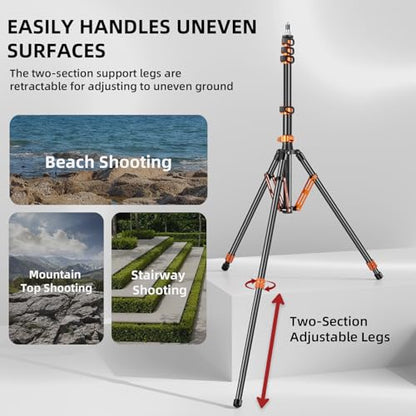 Light Stand with Flip Locks 81in/206cm - 49cm Folded Compact Aluminum Stand, Detachable Center Column, 5kg Capacity, Fits LED Video Lights & Camera Tripod