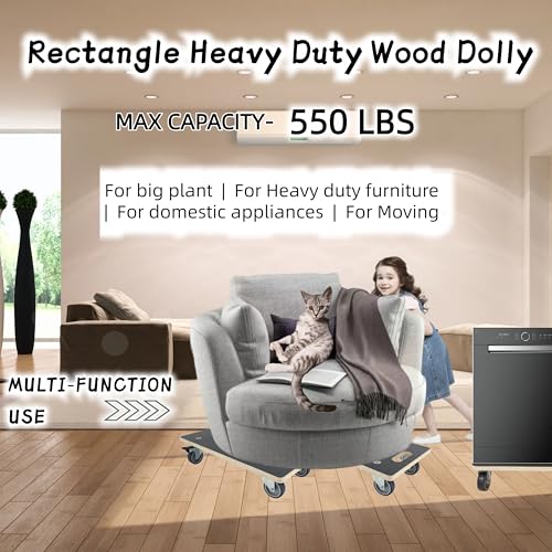 Furniture Dolly 4 Wheels, Furniture Movers, 2 Packs 2200 lb Load Capacity Heavy Duty Wood Dolly, Multifunctional Moving Dolly with 4 Soft Rubber Silent Wheels （2 with Brake+ 2 Without） - size: Rectangle Furniture Dolly with TPR Brake Wheels