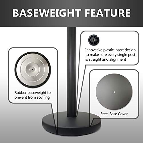 40" HT Retractable Belt Queue Safety Stanchions Barrier Combo Set (6 Posts with 10' Blk Belt & Flat Base) - color: 6 Posts With 10' Blk Belt & Flat Base