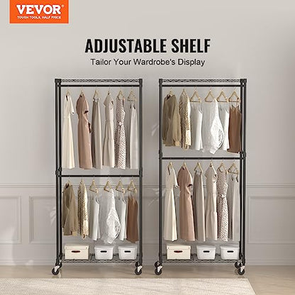 VEVOR Clothing Garment Rack, Heavy Duty Closet Wardrobe, Adjustable Tiers Clothes Racks with Steel Frame, for Bedroom, Clothing Store, Hallway - color: S1, style: 2 Rods 2 Tiers
