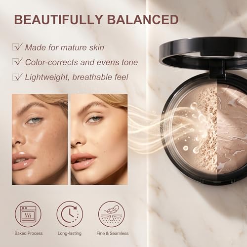 All-In-One Beginner Makeup Kit for Women - 7-Shade Baked Powder Palette, Brow Powder, Setting Powder, Matte Lipstick, Eyeliner, Mascara & 5 Brushes - Full Face Makeup Set for Daily Wear & Travel - color: 7-Baked