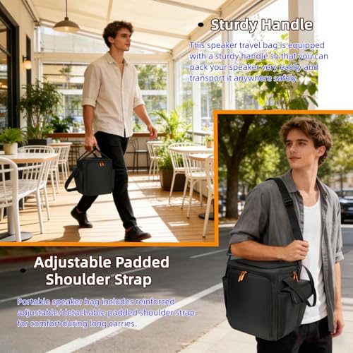 Speaker Bag Compatible with JBL Partybox Encore Essential 2/Essential, Soft Padded Carrying Case Travel Bag with Shoulder Strap & Multi-Pockets for Microphone and Accessories