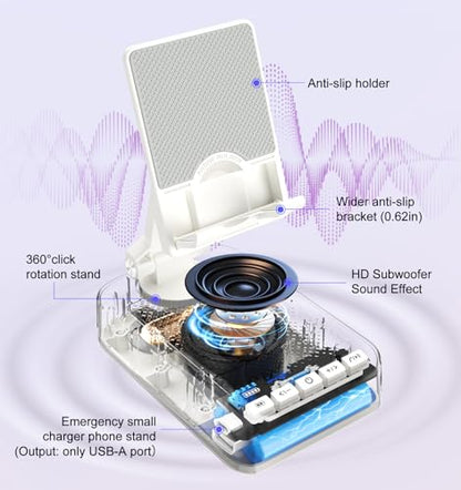 Gifts for Men Women, Bluetooth Speaker Phone Stand with Charging Function 360° Rotable Adjustable Cell Phone Holder HD Surround Sound for Desk Fits All Phones,Tablet (White) - color: White
