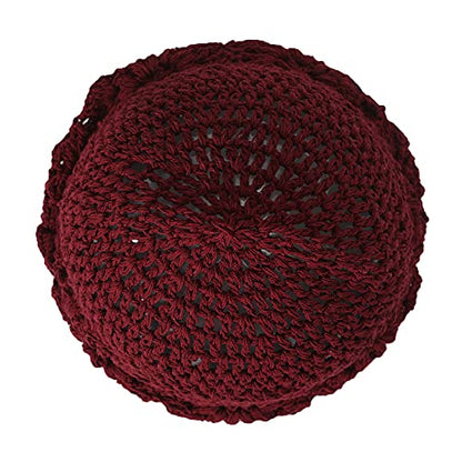 ZLYC Women Cotton Crochet Slouchy Beanie Hat Handmade Knit Summer Skull Cap | Lightweight breathable,boho casual chic look,travel photos festival party,café commute daily wear,beach concert gathering - color: Burgundy Red