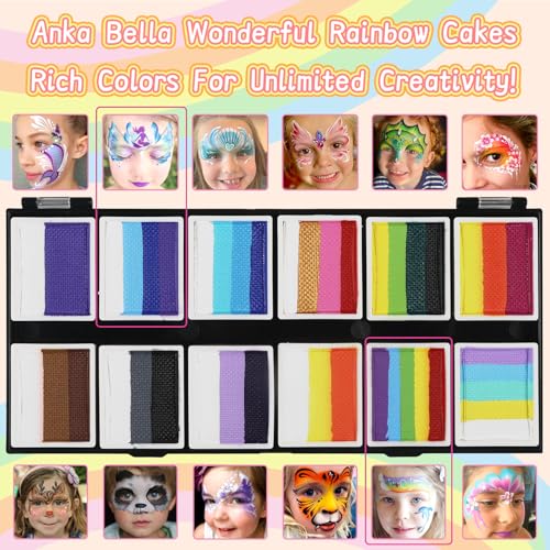 Anka Bella Professional Split Cake Face Paint(120gm),Water Based Face Painting Kit for Kids & Adults,Hypoallergenic & Non-Toxic,Gift for Birthday Parties/Halloween/Carnival - color: 12 Color Paint Palette