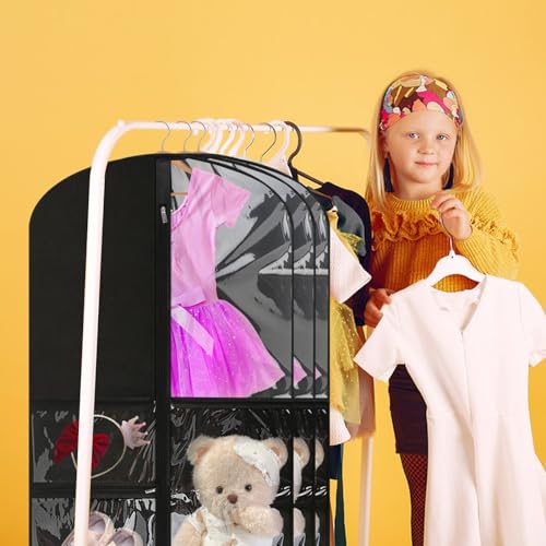 6 Pcs Garment Bags for Dance Costumes Waterproof Hanging Clothes Competition Bags with 3 Zippered Pockets Storage for Adults Kids(20" x 40"，Black) - size: 6 PACK