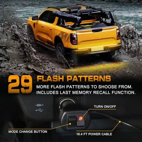XRIDONSEN 48 inch 288 LED Tailgate Strobe Lights Amber Emergency Lights | Front/Rear Flashing Warning Hazard Caution Safety Light Strip for Tow Plow Trucks Construction Vehicles Pickup Trailer - color: Amber