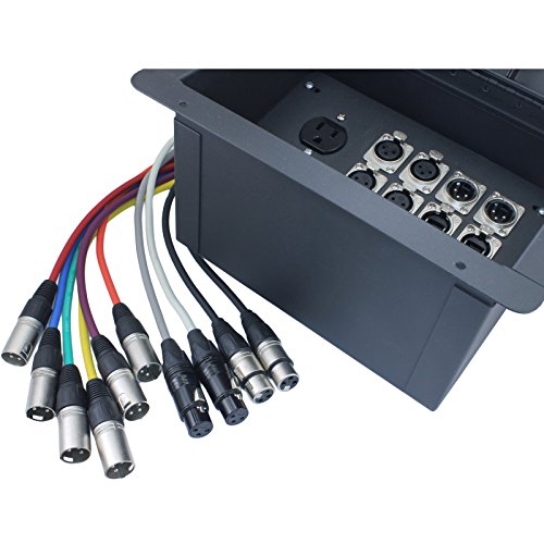 FBL12+AC Recessed Floor Box With 6 XLR Female, 2 XLR Male, 2 Ethernet, 2 TRS + Duplex AC (Pre-wired: 18" Wires) - color: Pre-wired: 18" Wires