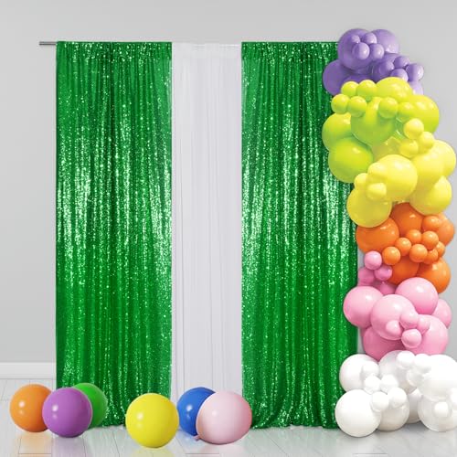 Eternal Beauty Green 3mm Sequin Backdrop 2x8 Ft 2 Pack Wedding | Dense Sparkle Fabric With Breathable Mesh Backing And Rod Pocket For St Patricks Day Parties And Photo Booth Events - color: Green, size: 2Ftx8Ft