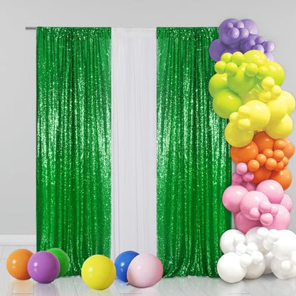 Eternal Beauty Green 3mm Sequin Backdrop 2x8 Ft 2 Pack Wedding | Dense Sparkle Fabric With Breathable Mesh Backing And Rod Pocket For St Patricks Day Parties And Photo Booth Events - color: Green, size: 2Ftx8Ft