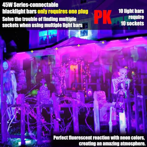 1 Pack 45W Series-connectable LED Black Light Bar, Scalable Blacklight with 6.6ft Cord+Switch, Each Light Up 26x26ft Glow in The Dark for Halloween Party Birthday Body Paint Fluorescent Poster - style: 1Pack 45W