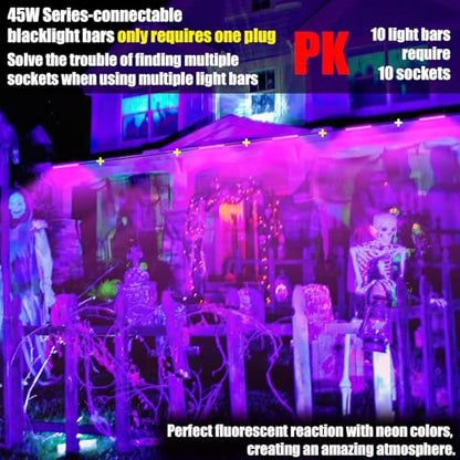 1 Pack 45W Series-connectable LED Black Light Bar, Scalable Blacklight with 6.6ft Cord+Switch, Each Light Up 26x26ft Glow in The Dark for Halloween Party Birthday Body Paint Fluorescent Poster - style: 1Pack 45W