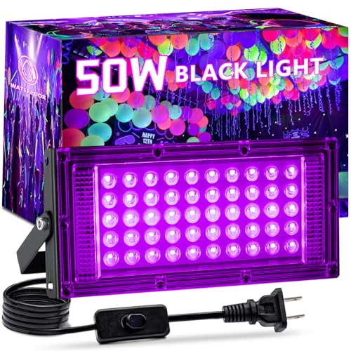 1 Pack 50W Black Lights for Glow Party,Halloween Blacklight | For Glow Party,Halloween,Body Painting,Birthday Party,Fluorescent Painting and Fluorescent Tapestry,Waterproof,with 6FT Cord