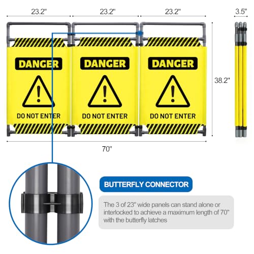 RELIANCER 3-Panel Safety Barricade,5.8FT Foldable Security Sign Barrier Gate,Safety Warning Barricade Fence,Traffic Barricades,Outdoor Crowd Control Barriers,Hazardous Area Driveway Isolation Gate - color: Yellow-2