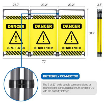 RELIANCER 3-Panel Safety Barricade,5.8FT Foldable Security Sign Barrier Gate,Safety Warning Barricade Fence,Traffic Barricades,Outdoor Crowd Control Barriers,Hazardous Area Driveway Isolation Gate - color: Yellow-2