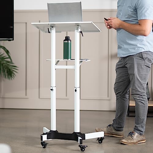 VIVO White Mobile 24 x 16 inch Lectern Podium, CART-V03W | Height Adjustable, Tilting Desktop, Rolling Laptop Cart on Wheels, Steel Design, Holds 44 lbs - color: White