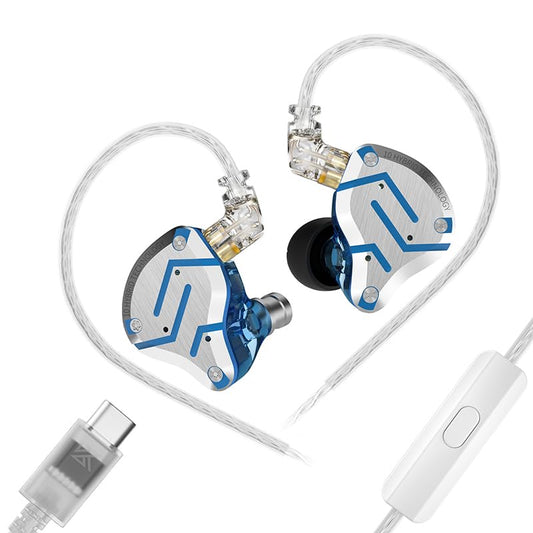 KZ ZS10 Pro Type-C Gaming Earbuds,USBC in Ear Monitor Headphones, IEM Earbuds Headphone with 4BA and 1DD Drivers Wired Earbuds, KZ HiFi IEM Earphone with Detachable - color: Glare Blue, size: USBC-With Mic
