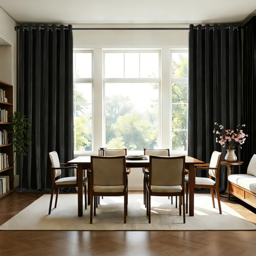 Joydeco Black Velvet Curtains 63 Inches Long, Luxury Grommet Blackout Curtain 2 Panels, Thermal Insulated Privacy Room Darkening Window Drapes for Bedroom Living Room Home Theatre (52Wx63L) - color: *Grommet | Black, size: 52"W x 63"L (Pack of 2)