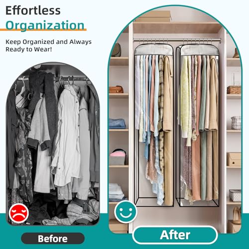 LANDNEOO 6 Pack Clear Garment Bags for Hanging Clothes with Zippers on Double Sides - 10'' Clothes Storage for Coat, Dress, and Fur in Closet - 50'' Long Suit Bags - size: 50 inch