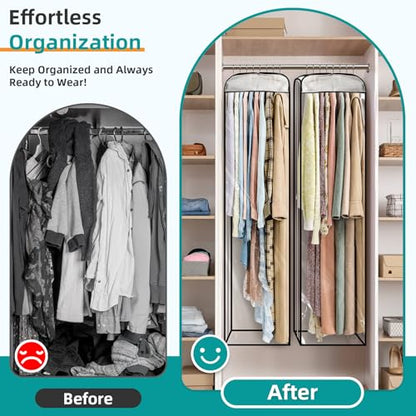 LANDNEOO 6 Pack Clear Garment Bags for Hanging Clothes with Zippers on Double Sides - 10'' Clothes Storage for Coat, Dress, and Fur in Closet - 50'' Long Suit Bags - size: 50 inch