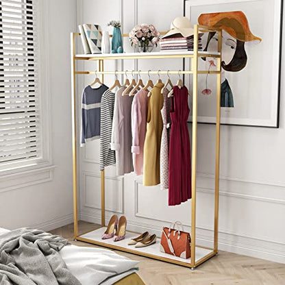 Heavy Duty Clothing Rack with Shelves for Hanging Clothing, Gold Metal Freestanding Garment Rack for Retail Display (47.24" L) - style: double-47