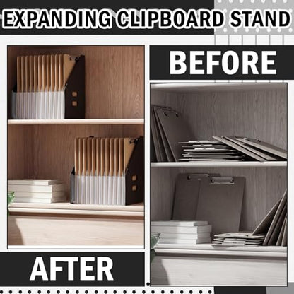 AmazingSpark 2 Pcs Clipboard Holder 13 Slots Accordion Expanding Clipboard Stand Vertical Clipboards Storage Holder Desk File Paper Magazine Desk Accessory Organizer for Home and Office