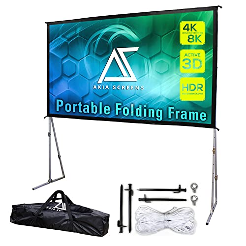 Akia 145 Inch Projector Screen with Stand and Carry Bag for Indoor & Outdoor Use – Portable Backyard Movie Display for 4K Ultra HD Viewing, Foldable Cinema Frame with Adjustable Support – AK-OS145H1. - size: 145-inch / 16:9