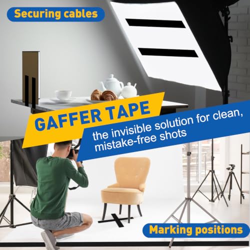 Black Gaff Tape 5 Pack, 3 Inch x 30 Yards Black Gaffers Tape, Waterproof, No Residue, Non-Reflective, Easy Tear Gaffers Stage Tape, 11 Mil Matte Gaffers Tapes for Stage, Photography, Studio.