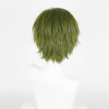 LABEAUTÉ Short Dark Green Anime Cosplay Wig Male Men Anime Layered Unisex Heat Resistant Hair Wig with Bangs for Party and Halloween for Gift + Free Cap - color: Dark Green