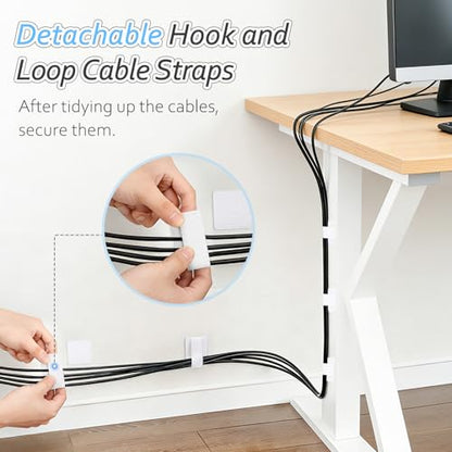Cable Management Under Desk Detachable Cable Straps, White, 20 Pack | Heavy Duty Hook and Loop Cable Ties, Removable, Leave No Trace, Hold Up to 15 Cables, Home Office Organizer Accessories - color: White