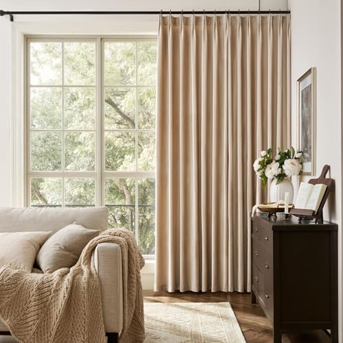 Beige Champagne Velvet Curtains 84 Inch: Pinch Pleated 2 Panels Luxury Living Room Darkening Thermal Insulated Drape with Hooks- Elegant Soundproof Noise Reducing Back Tab Window Curtain for Bedroom - color: Pinch Pleated | Beige/Champagne, size: 40"W x 8