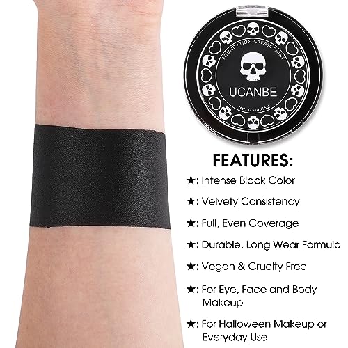 UCANBE Black Cream Face & Body Makeup Foundation, Professional Non-Toxic Greasepaint, Halloween Face Body Paint Palette for Kids & Adults, Facepaint for SFX Clown Zombie Vampire Skull Skeleton Cosplay - color: Black