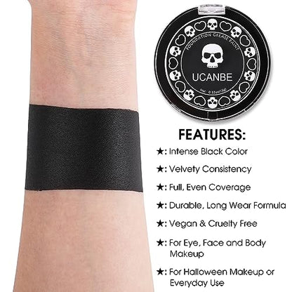 UCANBE Black Cream Face & Body Makeup Foundation, Professional Non-Toxic Greasepaint, Halloween Face Body Paint Palette for Kids & Adults, Facepaint for SFX Clown Zombie Vampire Skull Skeleton Cosplay - color: Black