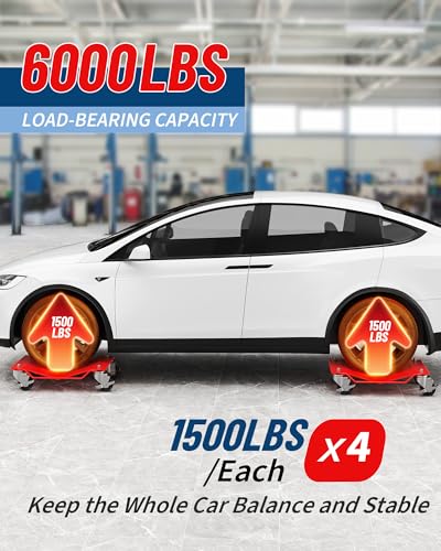 Wheel Dolly Set of 4, 6000LBS Capacity Heavy Duty Car Dollies Red | with 360° Rotational Wheel for Moving Cars, Trucks, Trailers, Motorcycles, and Boats - size: 6000LBS - 4 PCS