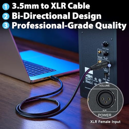 Cyberguys! 3.5mm to XLR Cable, 1/8 to XLR Male Audio Cord, 3ft | TRS Jack Connector, Nickel-Plated with PVC Jacket, Balanced Cable for Mixer, Speaker, Microphone, Sound Card, Studio - size: 3ft
