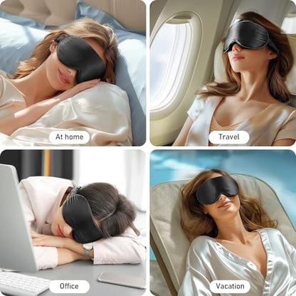 LitBear 100% 22 Momme Mulberry Silk Sleep Mask - 3D Contoured Eye Mask for Men & Women, Soft Breathable Sleeping Mask with Adjustable Strap, Perfect Blocks Light for Sleeping (Black) | Pure Silk, Eyelash-Friendly, Soft, Breathable, Perfect Blocks Light, T
