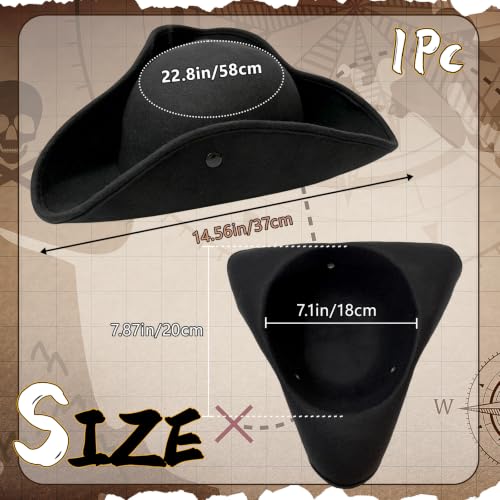 Xuyyicao Black Pirate Hat,Felt Tricorn Costume Colonial Hat | Pirate Costume Accessories Hat for Adult,Halloween,Dress Up,Party