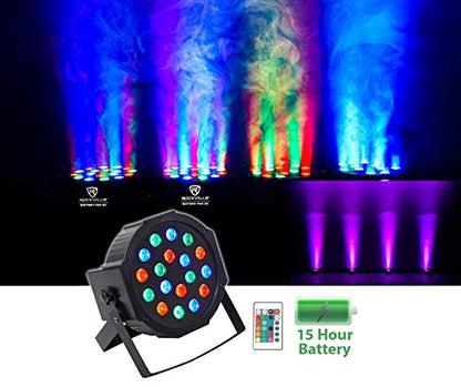 Rockville Battery PAR 50 Black Rechargeable DJ Club Wash Up-Light, 10-Pack | Wireless Remote, 8-10 Hour Battery, 18x1W RGB LEDs, 7 DMX Channels, Sound Activated, 25 Degree Beam, Fan Cooled