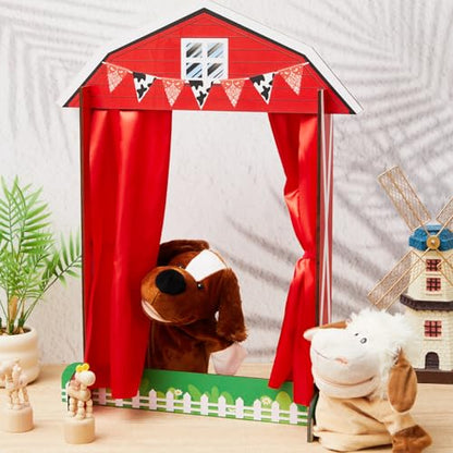 Yuntau Wooden Tabletop Puppet Theater with Curtains, Puppet Show Stage, Imaginative Play Theatre, Inspires Imagination and Creativity, 17.7 x 5.9 x 22.1 Inches(Farm)