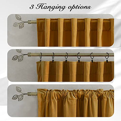 Pony Dance Golden Brown Velvet Curtains 84 inches Long with Rod Pocket Back Tab Top - Thick Havy Plush Velvet Drapes for Dining Room/Kitchen/Country House, 52Wx 84L, 2 PCs - color: Golden Brown, size: 52"W x 84"L (Pack of 2)