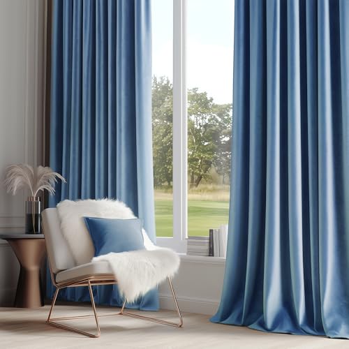 FMFUNCTEX Velvet Blackout Curtains Blue Thermal Insulated Curtains for Bedroom Living Room Darkening Curtains 72 Inches Long Soft Luxury Heavy Rod Pocket Slate Blue Drapes Dining Room 2 Panels Set - color: Slate Blue, size: 52"W x 72"L (Pack of 2)