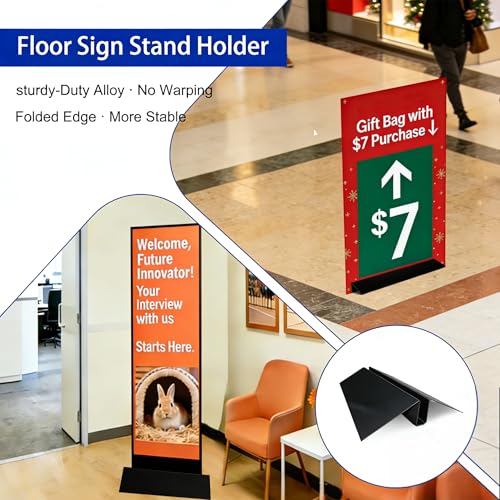 2 Pack Metal Floor Sign Stand Holders for Foam Board & Acrylic Signs | Upward-Flipping Edges, Anti-Deformation, Fits 0.25"-1.5" Thick Board, Up to 72" High, Heavy Duty Black Base Only - color: Black