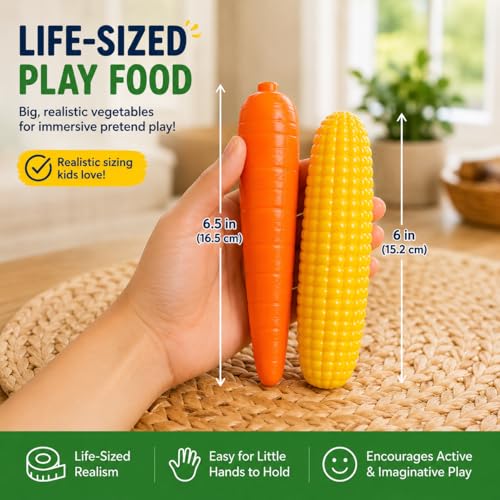 20 Pieces Play Vegetables Playset - Life-Sized Toy Food for Kids Kitchen, Healthy Farmer's Market Grocery Pretend Play Plastic Toy Set for Toddlers