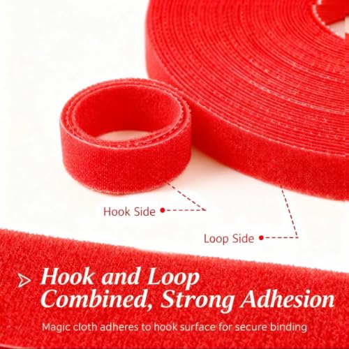 Hook and Loop Tape - 32ft x 1" Self Adhesive Strips Roll, Strong Sticky Double Sided Adhesive Tape for Cable Management, Wire Ties, Garden Plants, Reusable Fastening Ties (Red) - color: Red, size: 1IN/32FT