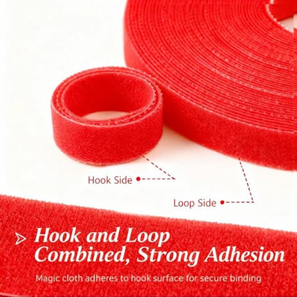 Hook and Loop Tape - 32ft x 1" Self Adhesive Strips Roll, Strong Sticky Double Sided Adhesive Tape for Cable Management, Wire Ties, Garden Plants, Reusable Fastening Ties (Red) - color: Red, size: 1IN/32FT
