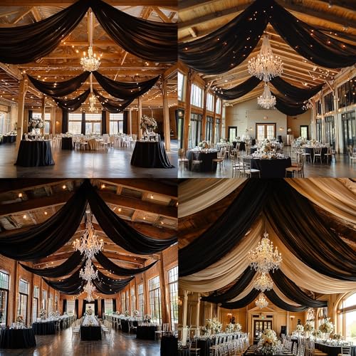 Outpain 10ftx20ft Black Backdrop Ceiling Drapes,2Panels 20ft Height Wrinkle Free Tent Draping Curtains, Fabric Drapery Ceiling Drapes for Wedding Ceremony Birthday Theme Parties with Rod Pocket - color: Black, size: 60"W x 240"L (Pack of 2)