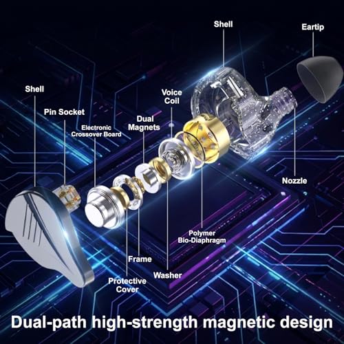 In Ear Monitor Headphones Dual Magnetic Dynamic Driver IEM with Mic, Black | Hybrid Banlance Armature with Dynamic in Ear Headphones IEM Earphones Gaming Earbuds - color: YJS-819-Black with Mic
