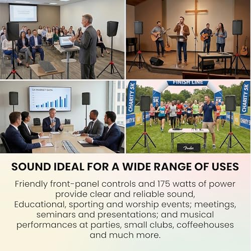 Fender Passport Conference S2 Portable PA System Bundle with Microphone Kit, Compact Speaker Stands, and Instrument Cable