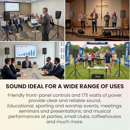 Fender Passport Conference S2 Portable PA System Bundle with Compact Speaker Stands, XLR Cable, and Instrument Cable